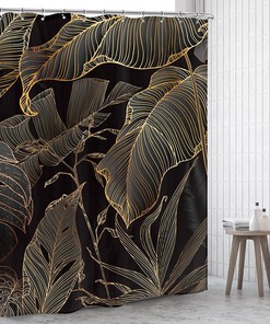 Brown Copper Shower Curtain with Banana Leaf and Palm Tree Palm Leaf for Bathroom Decor