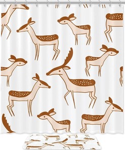 Brown Deer Pattern Animal Printing Waterproof Fabric Bathroom Shower Curtain 