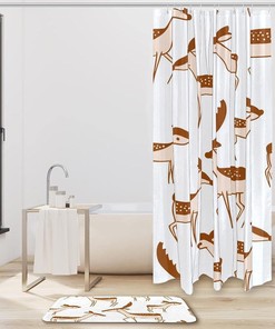 Brown Deer Pattern Animal Printing Waterproof Fabric Bathroom Shower Curtain