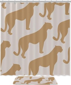 Brown Leopard Silhouette Printing Waterproof Fabric Bathroom Shower Curtain