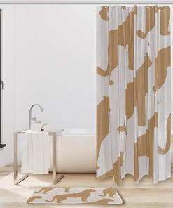 Brown Leopard Silhouette Printing Waterproof Fabric Bathroom Shower Curtain