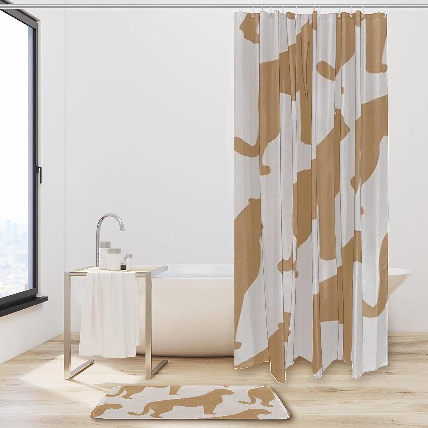 Brown Leopard Silhouette Printing Waterproof Fabric Bathroom Shower Curtain