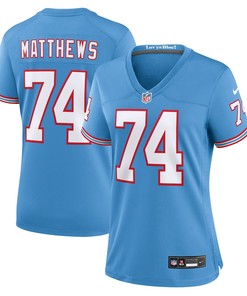 Bruce Matthews 74 Tennessee Titans Oilers Throwback Alternate Game Women Jersey - Light Blue
