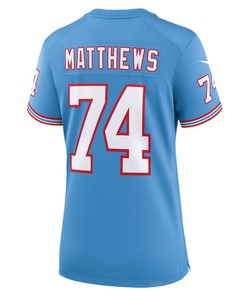Bruce Matthews 74 Tennessee Titans Oilers Throwback Alternate Game Women Jersey - Light Blue