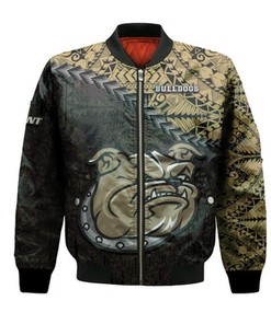 Bryant Bulldogs Bomber Jacket Grunge Polynesian Tattoo- NCAA