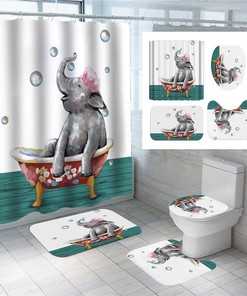 Bubbles Elephant Waterproof Shower Curtain Set for Playful Bathroom Decor