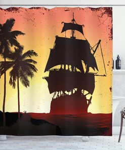 Buccaneers Ship Sailing on Mysterious Waters Shower Curtain Bathroom Decor