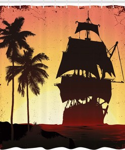 Buccaneers Ship Sailing on Mysterious Waters Shower Curtain Bathroom Decor