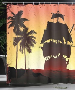 Buccaneers Ship Sailing on Mysterious Waters Shower Curtain Bathroom Decor