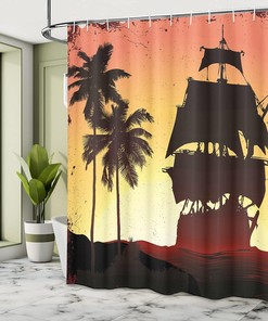 Buccaneers Ship Sailing on Mysterious Waters Shower Curtain Bathroom Decor