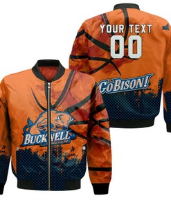 Bucknell Bison Bomber Jacket Basketball Net Grunge Pattern- NCAA