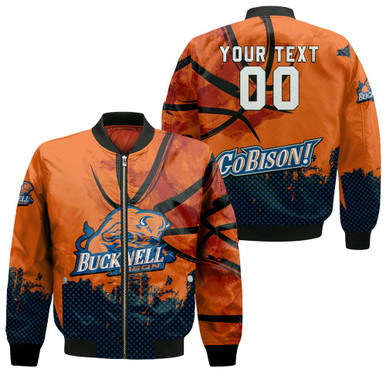 Bucknell Bison Bomber Jacket Basketball Net Grunge Pattern- NCAA