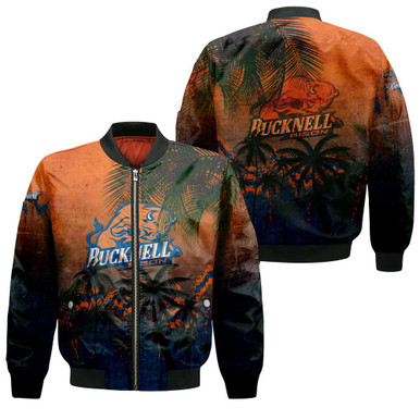 Bucknell Bison Bomber Jacket Coconut Tree Tropical Grunge - NCAA