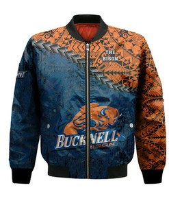 Bucknell Bison Bomber Jacket Grunge Polynesian Tattoo- NCAA