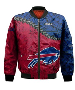 Buffalo Bills Bomber Jacket Grunge Polynesian Tattoo - NFL