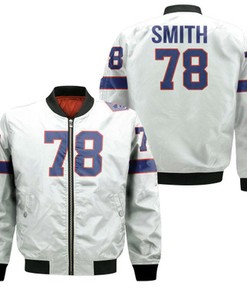 Buffalo Bills Bruce Smith #78 Great Player NFL American Football Team White Vintage Gift For Bills Fans Bomber Jacket