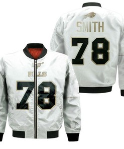 Buffalo Bills Bruce Smith #78 NFL White 100th Season Golden Edition Jersey Style Gift For Bills Fans Bomber Jacket