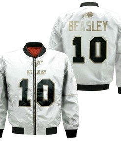 Buffalo Bills Cole Beasley #10 NFL White 100th Season Golden Edition Jersey Style Gift For Bills Fans Bomber Jacket