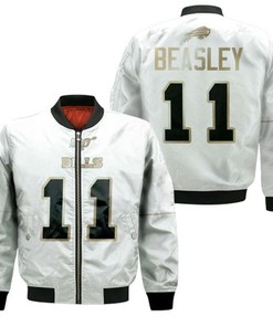 Buffalo Bills Cole Beasley #11 NFL White 100th Season Golden Edition Jersey Style Gift For Bills Fans Bomber Jacket