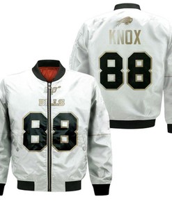 Buffalo Bills Dawson Knox #88 NFL White 100th Season Golden Edition Jersey Style Gift For Bills Fans Bomber Jacket
