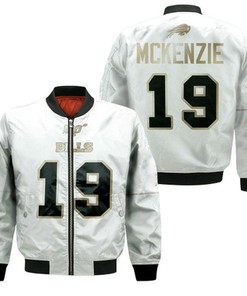 Buffalo Bills Isaiah McKenzie #19 NFL White 100th Season Golden Edition Jersey Style Gift For Bills Fans Bomber Jacket