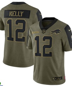 Buffalo Bills Jim Kelly 12 Nfl Olive 2021 Salute To Service Retired Player Men Jersey For Bills Fans