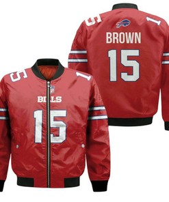 Buffalo Bills John Brown #15 Great Player NFL American Football Red Color Rush Jersey Style Gift For Bills Fans Bomber Jacket