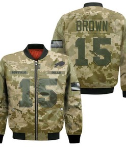 Buffalo Bills John Brown #15 Great Player NFL American Football Team Logo Camouflage Gift For Bills Fans Bomber Jacket