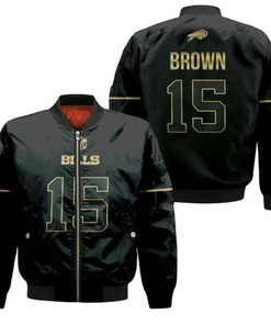 Buffalo Bills John Brown #15 Great Player NFL Black Golden Edition Vapor Limited Jersey Style Gift For Bills Fans Bomber Jacket