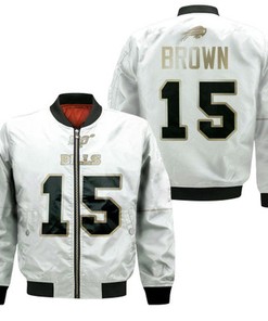 Buffalo Bills John Brown #15 NFL White 100th Season Golden Edition Jersey Style Gift For Bills Fans Bomber Jacket