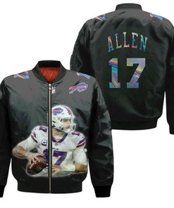 Buffalo Bills Josh Allen 17 NFL Legendary Captain Black Gift For Bills Fans Bomber Jacket