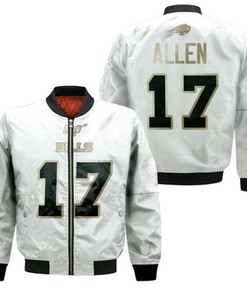 Buffalo Bills Josh Allen #17 NFL White 100th Season Golden Edition Jersey Style Gift For Bills Fans Bomber Jacket