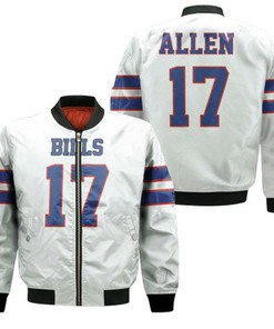 Buffalo Bills Josh Allen Game White Jersey Inspired Style Bomber Jacket