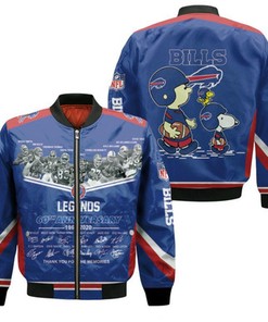 Buffalo Bills Legends Sign 60Th Anniversary Afc West Champions Snoopy Fan Bomber Jacket Model 730