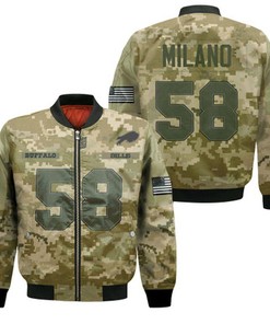 Buffalo Bills Matt Milano #58 Great Player NFL American Football Team Logo Camouflage Gift For Bills Fans Bomber Jacket