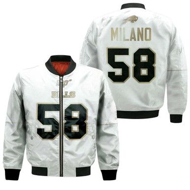 Buffalo Bills Matt Milano #58 NFL White 100th Season Golden Edition Jersey Style Gift For Bills Fans Bomber Jacket