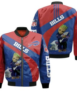 Buffalo Bills Nfl Groot Hugs Buffalo Bills Ball 2020 Nfl Season Bomber Jacket Model 750