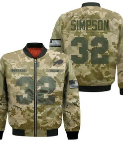Buffalo Bills O J Simpson #32 Great Player NFL American Football Team Logo Camouflage Gift For Bills Fans Bomber Jacket