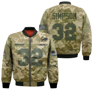 Buffalo Bills O J Simpson #32 Great Player NFL American Football Team Logo Camouflage Gift For Bills Fans Bomber Jacket