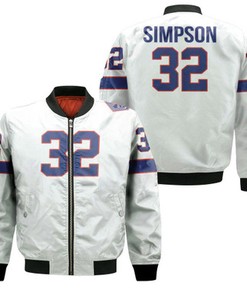 Buffalo Bills O J Simpson #32 Great Player NFL American Football Team White Vintage Gift For Bills Fans Bomber Jacket
