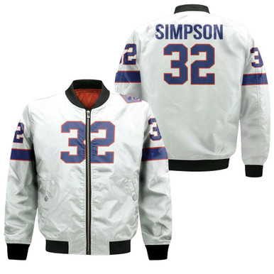 Buffalo Bills O J Simpson #32 Great Player NFL American Football Team White Vintage Gift For Bills Fans Bomber Jacket