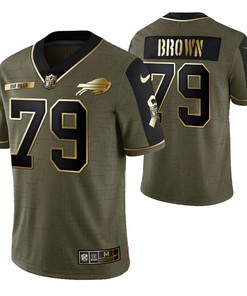 Buffalo Bills Spencer Brown 79 2021 Nfl Golden Brandedition Olive Jersey Gift For Bills Fans
