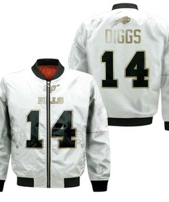 Buffalo Bills Stefon Diggs #14 NFL White 100th Season Golden Edition Jersey Style Gift For Bills Fans Bomber Jacket