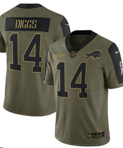 Buffalo Bills Stefon Diggs 14 Nfl Olive 2021 Salute To Service Player Men Jersey For Bills Fans