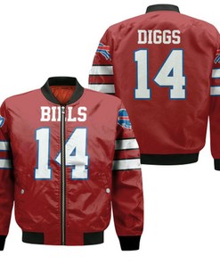 Buffalo Bills Stefon Diggs 14 Red Jersey Inspired Style Bomber Jacket