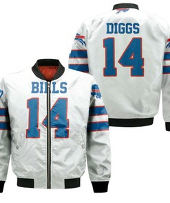 Buffalo Bills Stefon Diggs 14 White Jersey Inspired Style Bomber Jacket