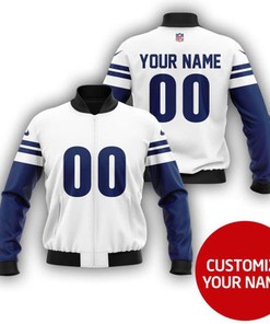 Buffalo Bills White And Blue Personalized Number Name Nfl Gift For Football And Bills Fans Bomber Jacket