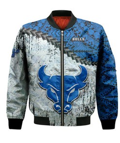 Buffalo Bulls Bomber Jacket Grunge Polynesian Tattoo- NCAA