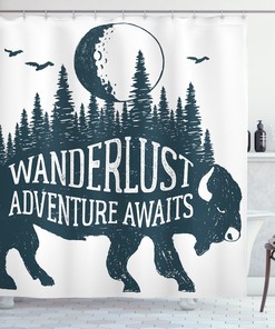Buffalo Forest Moon Adventure Shower Curtain for Rustic Bathroom Decor