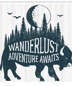 Buffalo Forest Moon Adventure Shower Curtain for Rustic Bathroom Decor